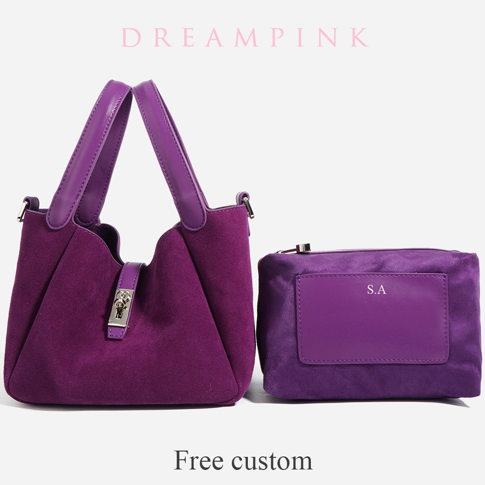 Women Bags Uae - Borsa a secchiello in pelle scamosciata